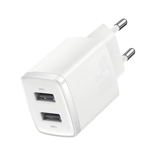 Baseus Compact Nettlader, 10.5W, 2.1A, 2 x USB-A, Hvit CCXJ010202