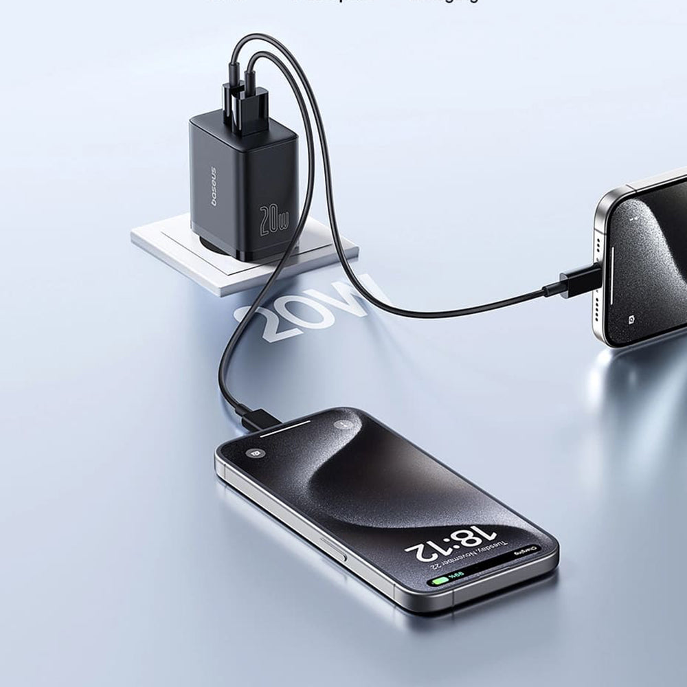 Baseus Cube Nettlader, 20W, 3A, 1 x USB-A - 1 x USB-C, Svart P10111403113-00