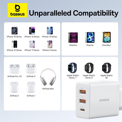 Baseus Cube Nettlader, 30W, 3A, 2 x USB-A - 1 x USB-C, Hvit P10111402213-00