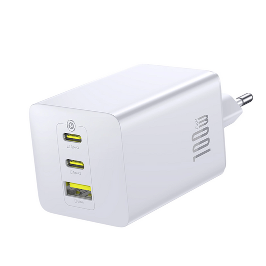 Baseus EnerFill FE11 nettverkslader, 100W, 5A, 1 x USB-A - 2 x USB-C, Hvit P10182102213-00
