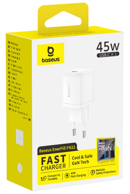 Baseus EnerFill FN22 nettverkslader, 45 W, 3 A, 1 x USB-C, hvit E0123301