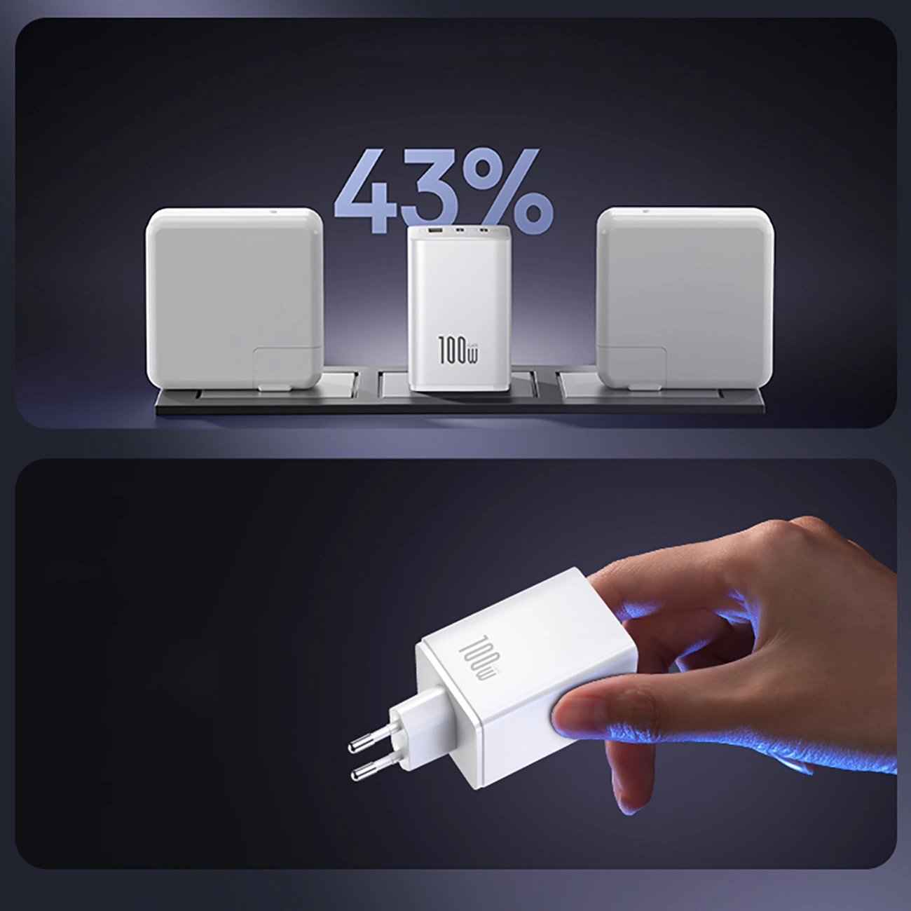 Baseus EnerFill FE11 nettverkslader, 100W, 5A, 1 x USB-A - 2 x USB-C, Hvit P10182102213-00