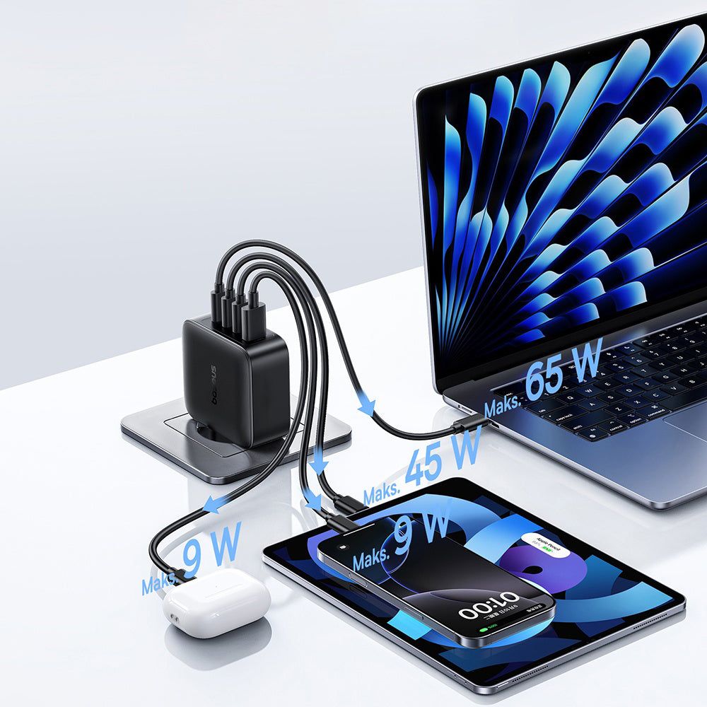 Baseus EnerFill FH11 nettverkslader, 140W, 5A, 1 x USB-A - 3 x USB-C, Svart E0121J00