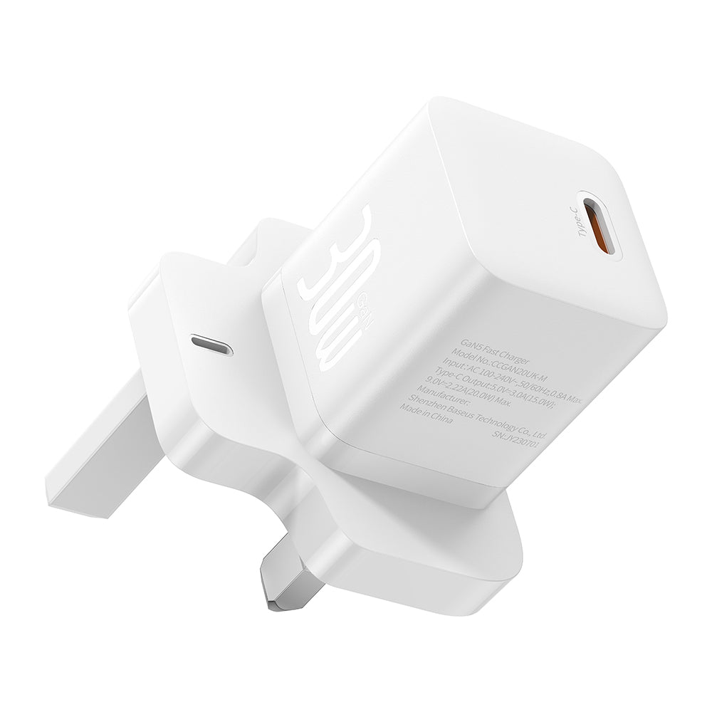 Baseus GaN5 UK nettverkslader, 30W, 3A, 1 x USB-C, Hvit P10110906213-00