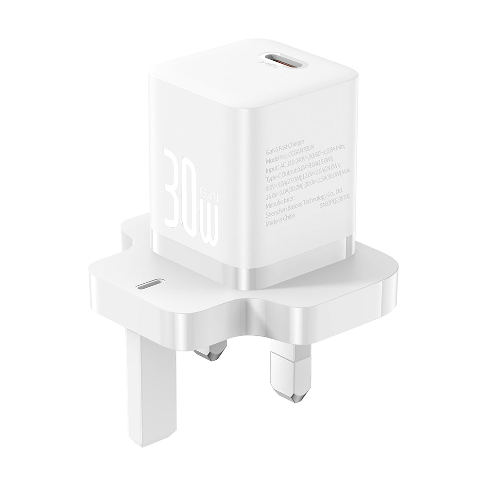 Baseus GaN5 UK nettverkslader, 30W, 3A, 1 x USB-C, Hvit P10110906213-00