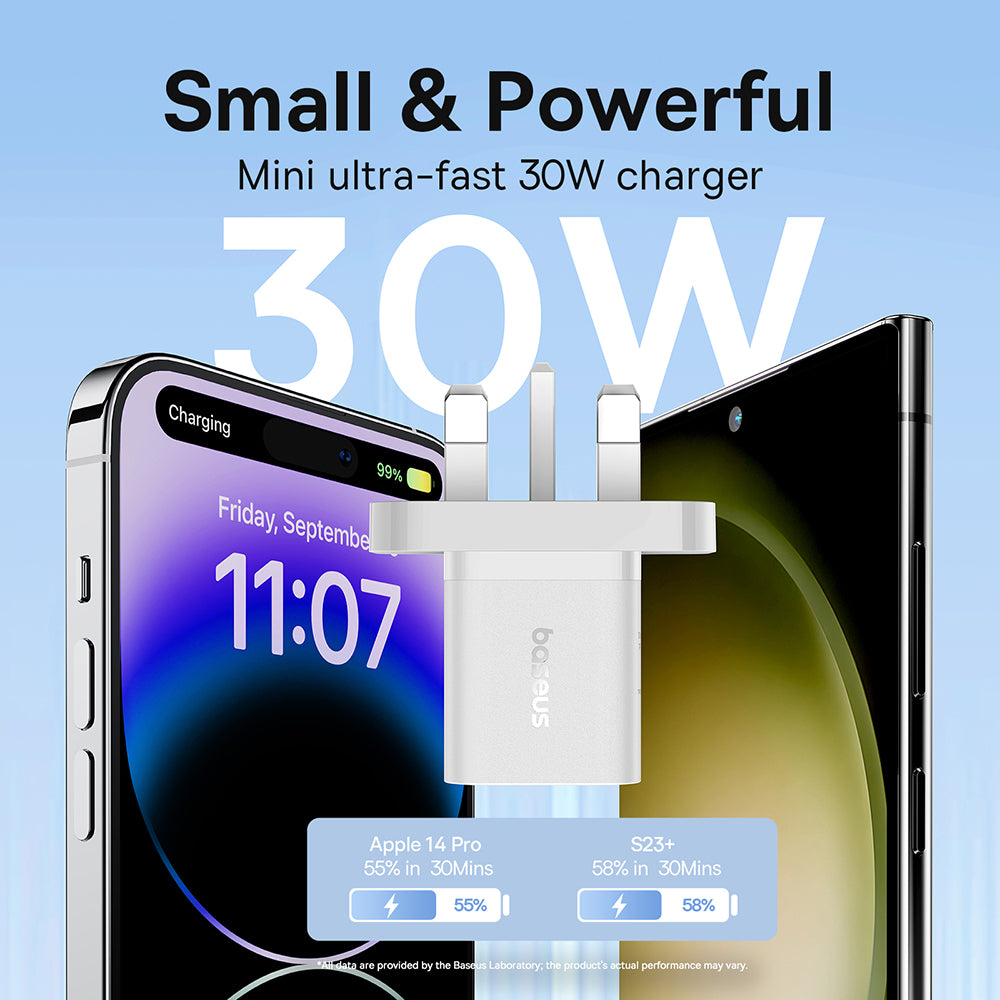 Baseus GaN5 UK nettverkslader, 30W, 3A, 1 x USB-C, Hvit P10110906213-00