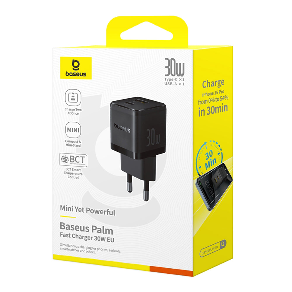 Baseus Palm nettverkslader, 30W, 3A, 1 x USB-A - 1 x USB-C, Svart P1011160A113-00
