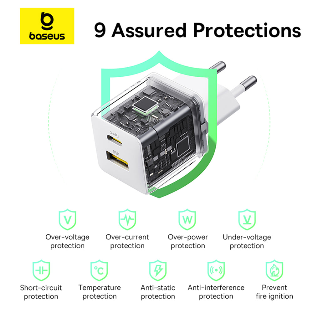 Baseus Palm nettverkslader, 30W, 3A, 1 x USB-A - 1 x USB-C, Hvit P1011160A213-00