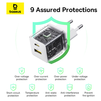 Baseus Palm nettverkslader, 30W, 3A, 1 x USB-A - 1 x USB-C, Hvit P1011160A213-00