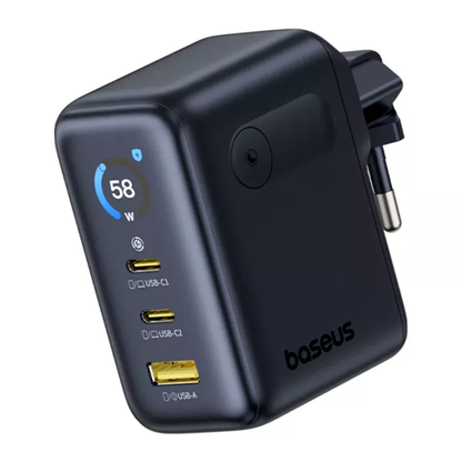 Baseus PicoGo AE21 Display Nettlader, 100W, 5A, 1 x USB-A - 2 x USB-C, Svart E0121B00