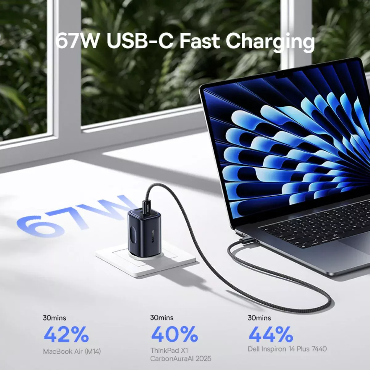 Baseus PicoGo AE11 nettverkslader, 67W, 1 x USB-A - 2 x USB-C, Svart E0121200