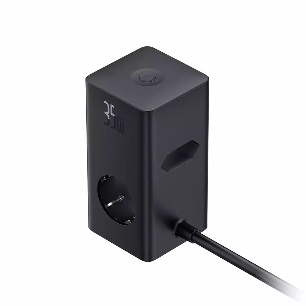 Baseus PowerCombo nettverkslader, 35W, 5A, 2 x USB-A - 2 x USB-C - 3 x Schuko, Svart, Reseglet E00023606113-00