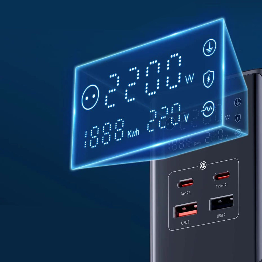 Baseus PowerCombo nettverkslader, 35W, 5A, 2 x USB-A - 2 x USB-C - 3 x Schuko, Svart, Reseglet E00023606113-00