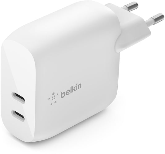 Belkin BoostCharge Dual Nettlader, 40W, 3A, 2 x USB-C, Hvit WCB006vfWH