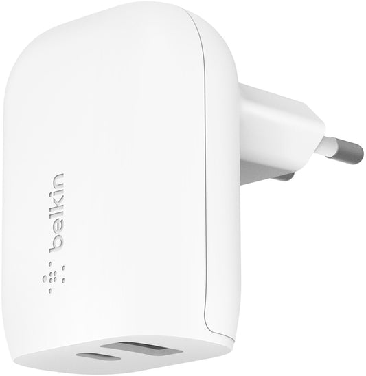 Belkin BoostCharge Dual Nettlader, 37W, 3A, 1 x USB-A - x USB-C, Hvit WCB007vfWH