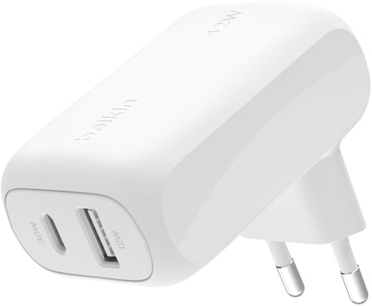 Belkin BoostCharge Dual Nettlader, 42W, 3A, 1 x USB-A - 1 x USB-C, Hvit WCB009vfWH