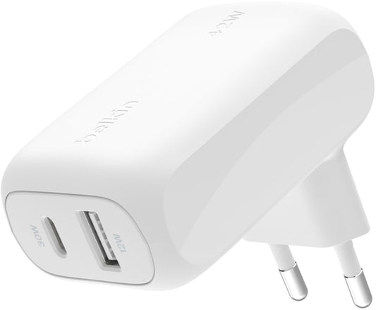 Belkin BoostCharge Dual Nettlader, 42W, 3A, 1 x USB-A - 1 x USB-C, Hvit WCB009vfWH
