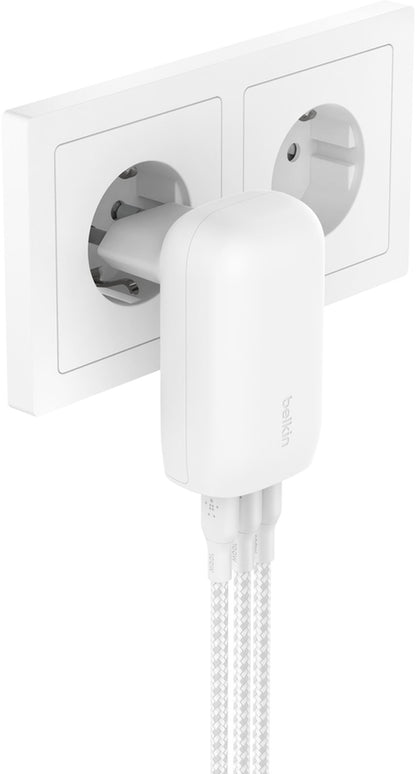 Belkin BoostCharge nettadapter, 67W, 3A, 3 x USB-C, hvit WCC002vfWH