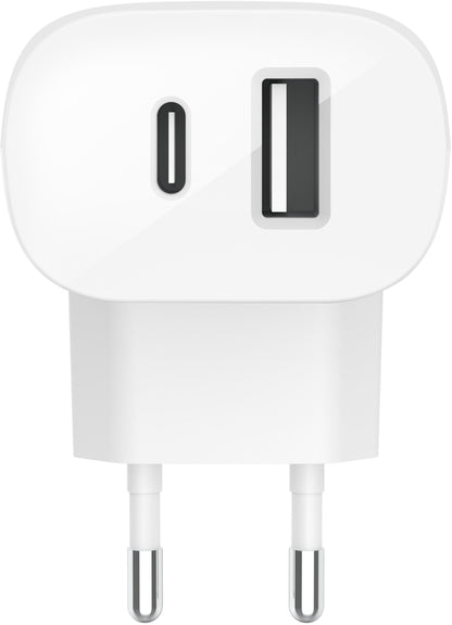 Belkin BoostCharge Dual Nettlader, 37W, 3A, 1 x USB-A - x USB-C, Hvit WCB007vfWH