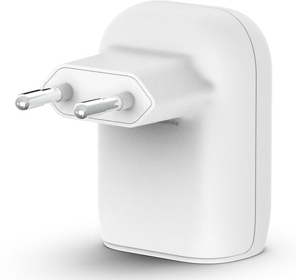 Belkin BoostCharge Dual Nettlader, 37W, 3A, 1 x USB-A - x USB-C, Hvit WCB007vfWH