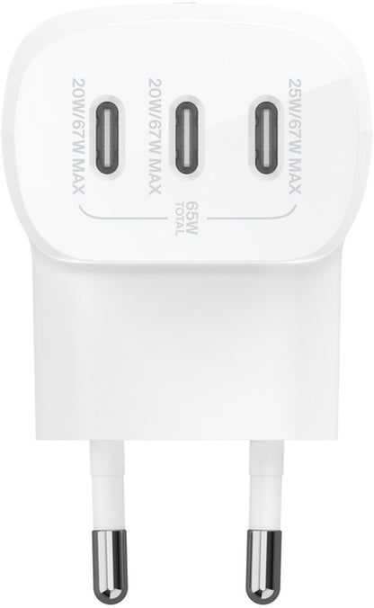 Belkin BoostCharge nettadapter, 67W, 3A, 3 x USB-C, hvit WCC002vfWH