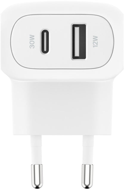 Belkin BoostCharge Dual Nettlader, 42W, 3A, 1 x USB-A - 1 x USB-C, Hvit WCB009vfWH
