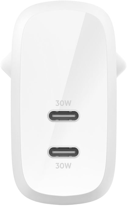 Belkin BoostCharge Pro Dual nettadapter, 60W, 3A, 2 x USB-C, hvit WCB010vfWH