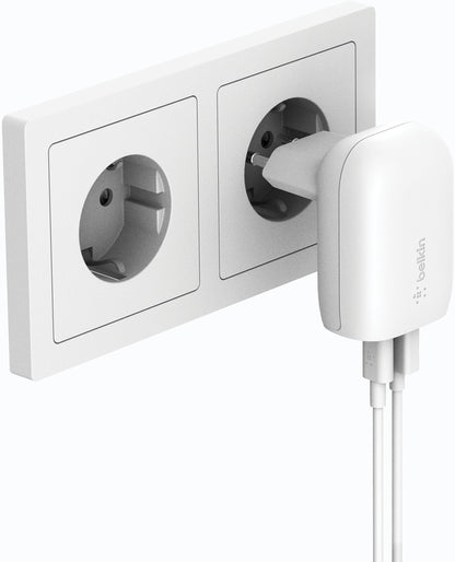 Belkin BoostCharge Dual Nettlader, 37W, 3A, 1 x USB-A - x USB-C, Hvit WCB007vfWH