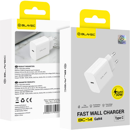 Blavec BC-14 nettadapter, 30 W, 3 A, 1 x USB-C, hvit