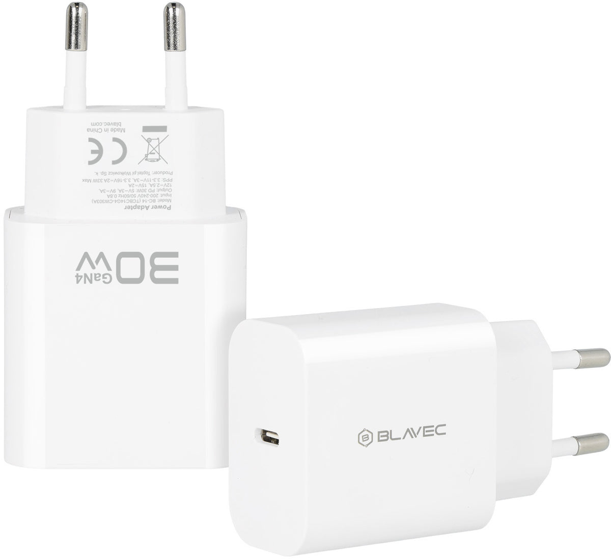 Blavec BC-14 nettadapter, 30 W, 3 A, 1 x USB-C, hvit