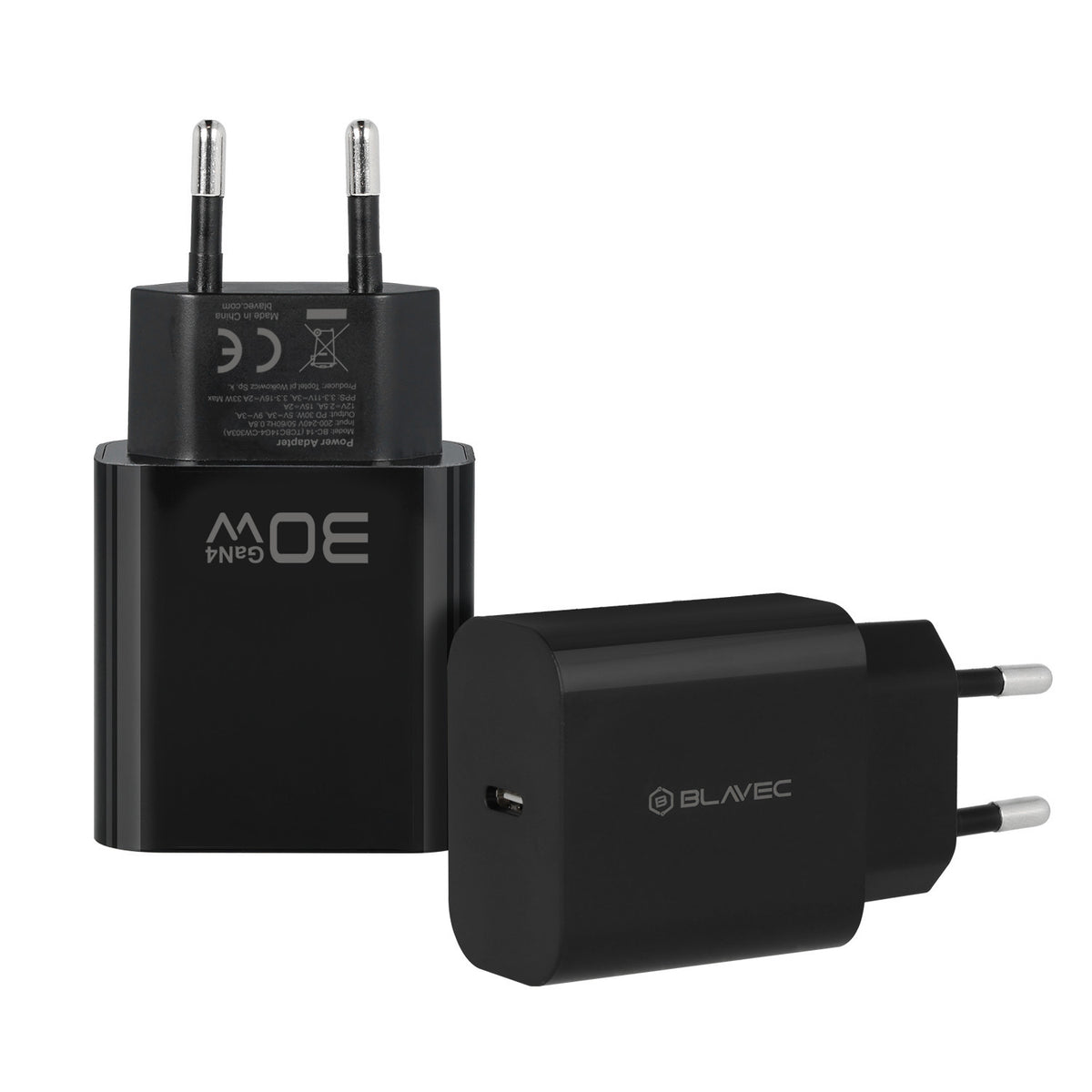 Blavec BC-14 nettadapter, 30 W, 3 A, 1 x USB-C, svart