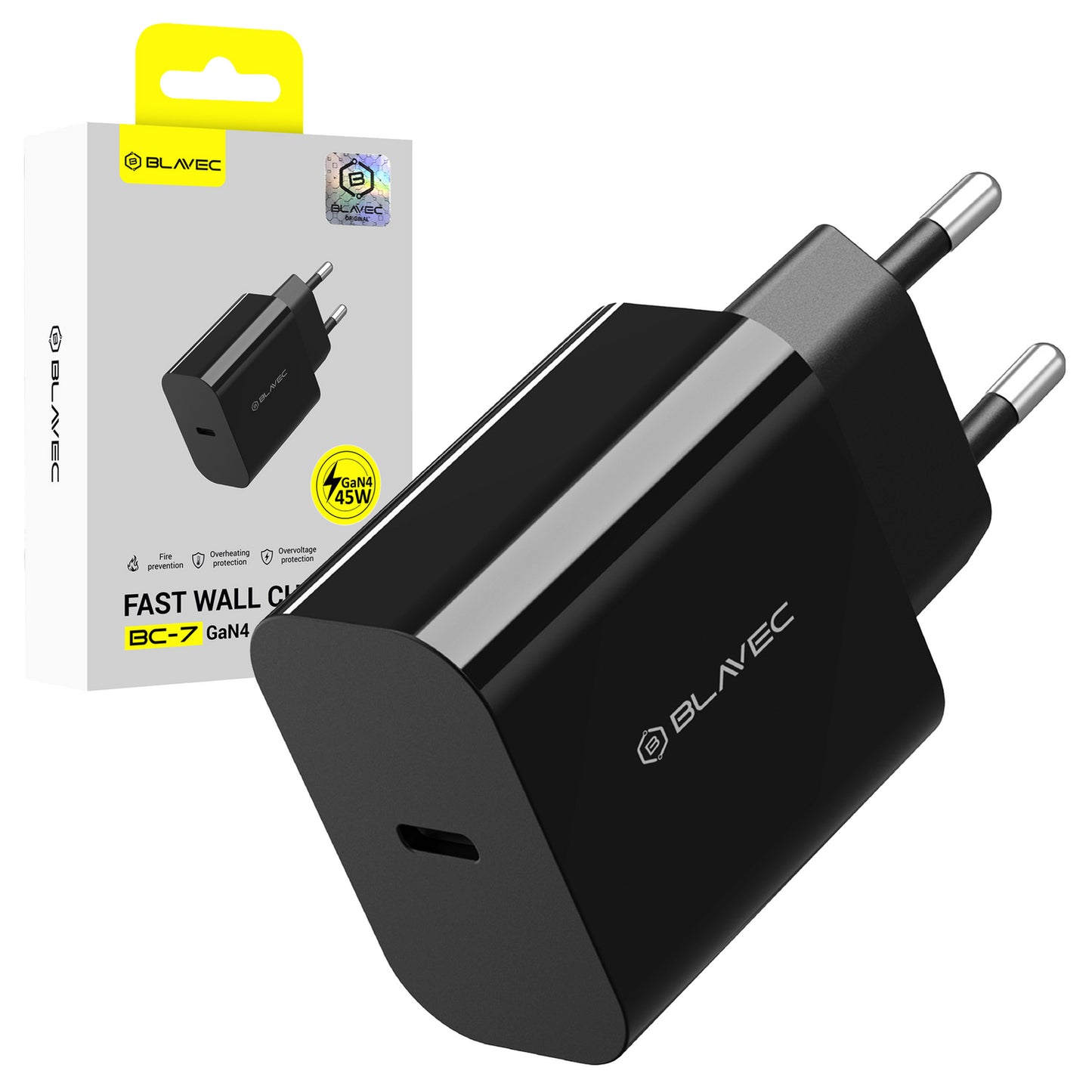 Blavec BC-7 nettverkslader, 45W, 3A, 1 x USB-C, Svart