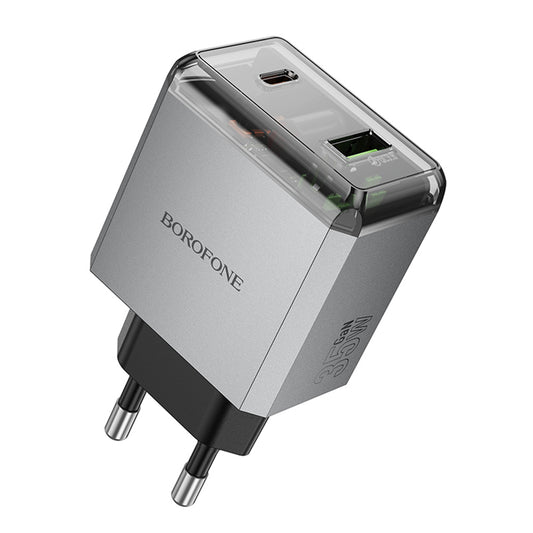 Nettlader Borofone BN20 Lena, 35W, 3A, 1 x USB-A - 1 x USB-C, Grå