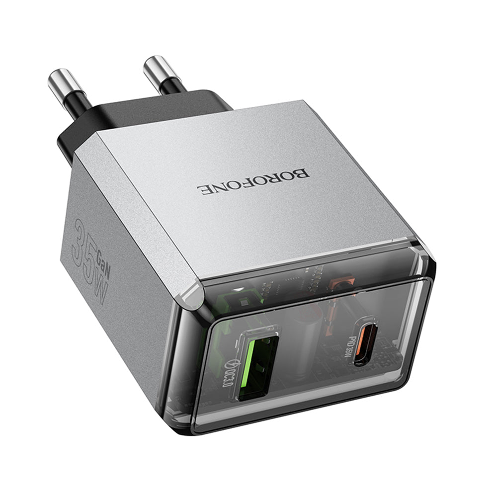 Nettlader Borofone BN20 Lena, 35W, 3A, 1 x USB-A - 1 x USB-C, Grå