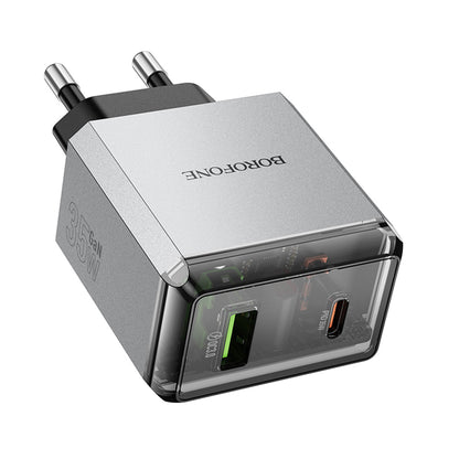 Nettlader Borofone BN20 Lena, 35W, 3A, 1 x USB-A - 1 x USB-C, Grå
