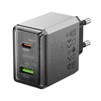 Nettlader Borofone BN20 Lena, 35W, 3A, 1 x USB-A - 1 x USB-C, Grå