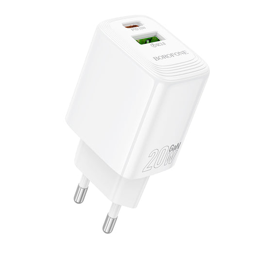 Nettlader Borofone BN27 Fuente, 20W, 3A, 1 x USB-A - 1 x USB-C, Hvit
