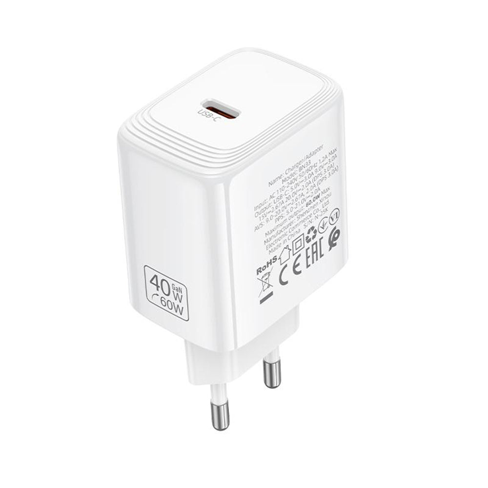 Borofone BN33 Fuente nettadapter, 40W, 1 x USB-C, hvit