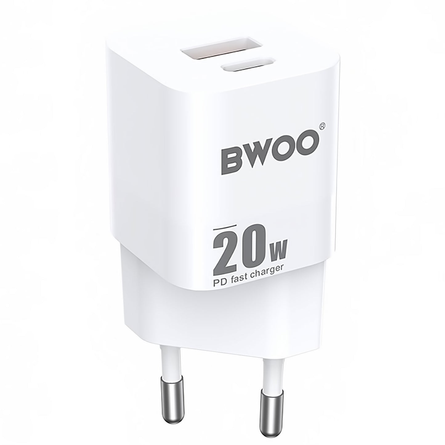 Nettverkslader BWOO BO-CDA156, 20W, 3A, 1 x USB-A - 1 x USB-C, hvit 