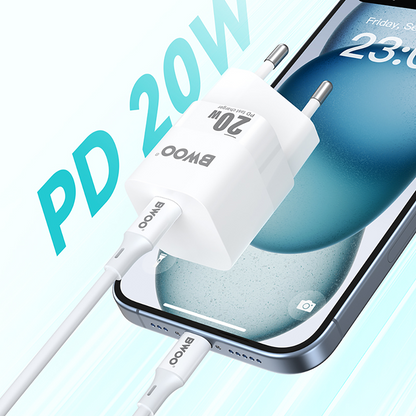 BWOO CDA155 Nettlader, 20W, 3A, 1 x USB-C, Hvit