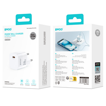 BWOO CDA155 Nettlader, 20W, 3A, 1 x USB-C, Hvit