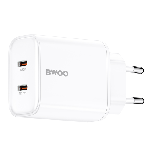 BWOO CDA206 nettadapter, 35W, 3A, 2 x USB-C, hvit