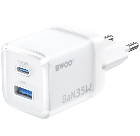 Nettlader BWOO CDA222, 35W, 3A, 1 x USB-A - 1 x USB-C, Hvit
