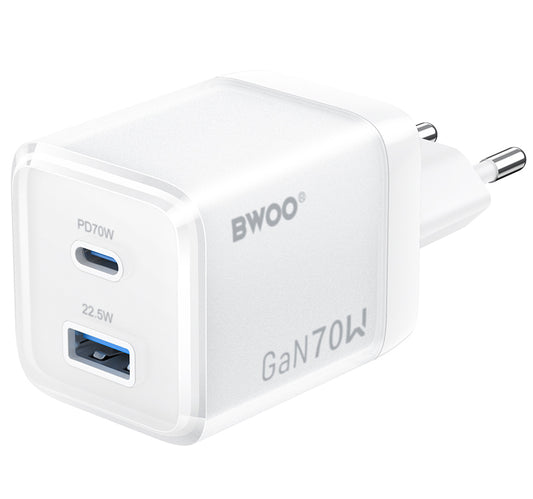 BWOO CDA224 Nettlader, 70W, 3.25A, 1 x USB-A - 1 x USB-C, Hvit