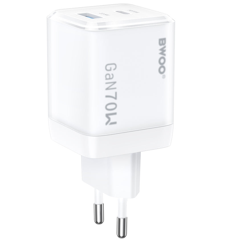 BWOO CDA224 Nettlader, 70W, 3.25A, 1 x USB-A - 1 x USB-C, Hvit