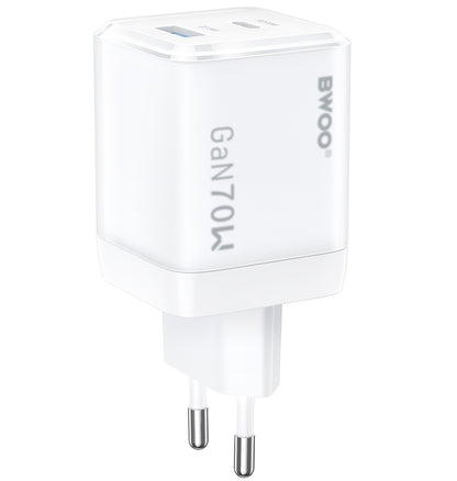BWOO CDA224 Nettlader, 70W, 3.25A, 1 x USB-A - 1 x USB-C, Hvit