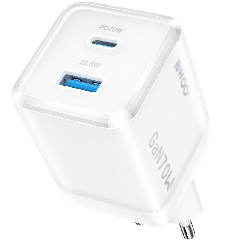 BWOO CDA224 Nettlader, 70W, 3.25A, 1 x USB-A - 1 x USB-C, Hvit