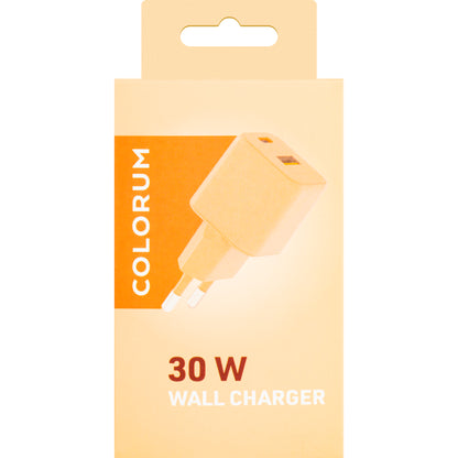 Nettverkslader Colorum CLS30-AC-14, 30W, 3A, 1 x USB-A - 1 x USB-C, Oransje 
