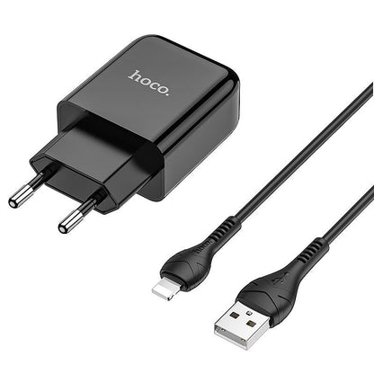 Nettlader med Lightning-kabel HOCO N2, 10W, 2A, 1 x USB-A, Svart