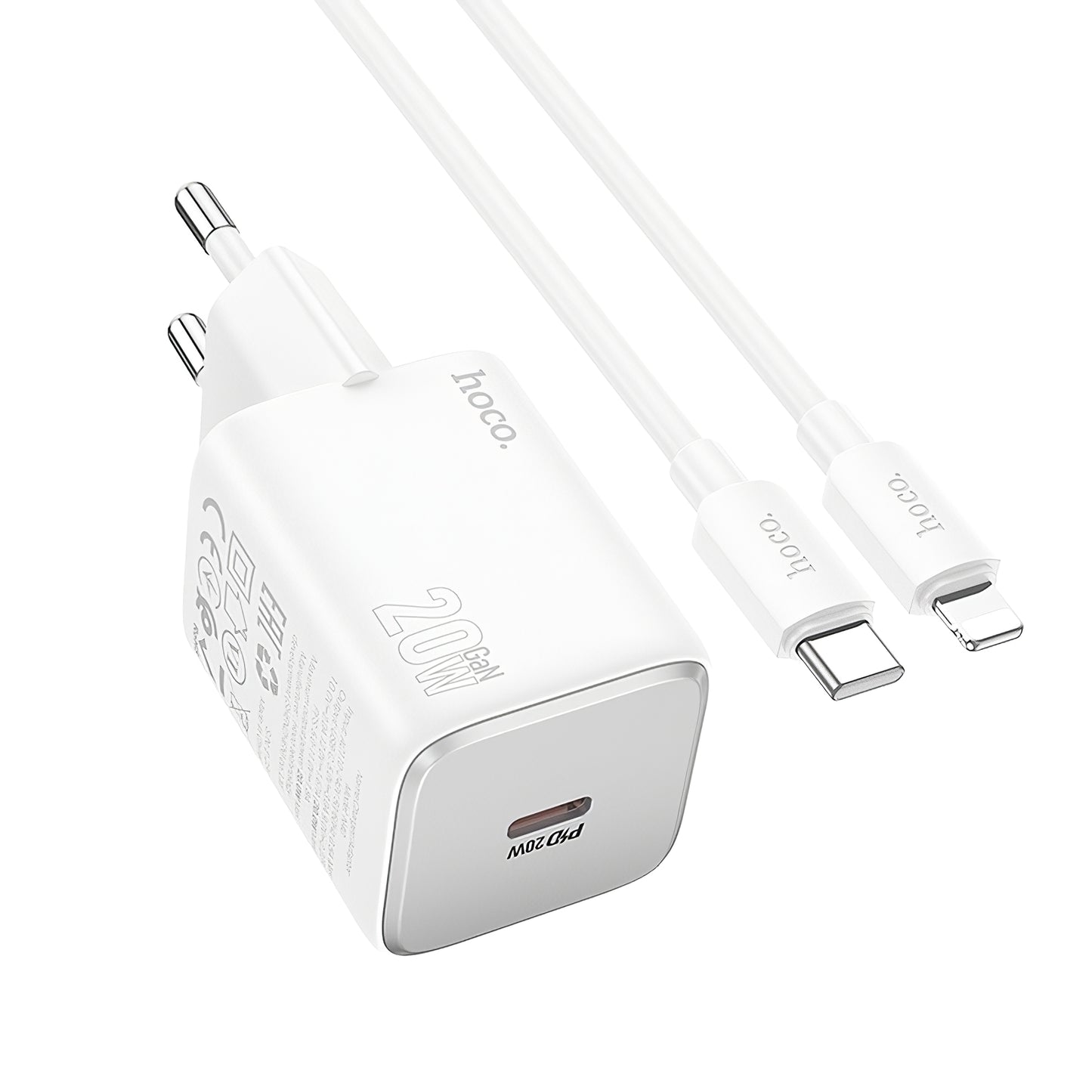 Nettlader med Lightning-kabel HOCO N40, 20W, 3A, 1 x USB-C, Hvit